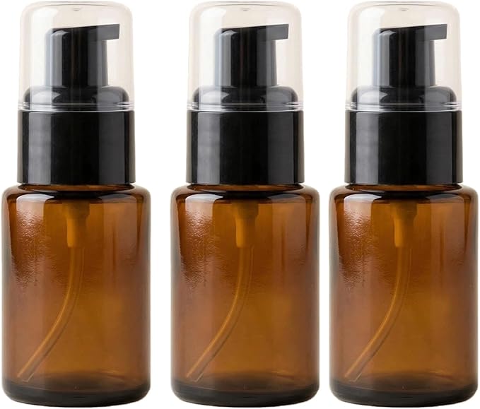 3 Pcs 30ml 1oz Amber Glass Travel Bottles Leakproof Cosmetic Cream Pump Bottle Dispenser Lotions Bottles Travel Containers Lotion Dispenser for Creams Foundation Shampoo Essential Oils
