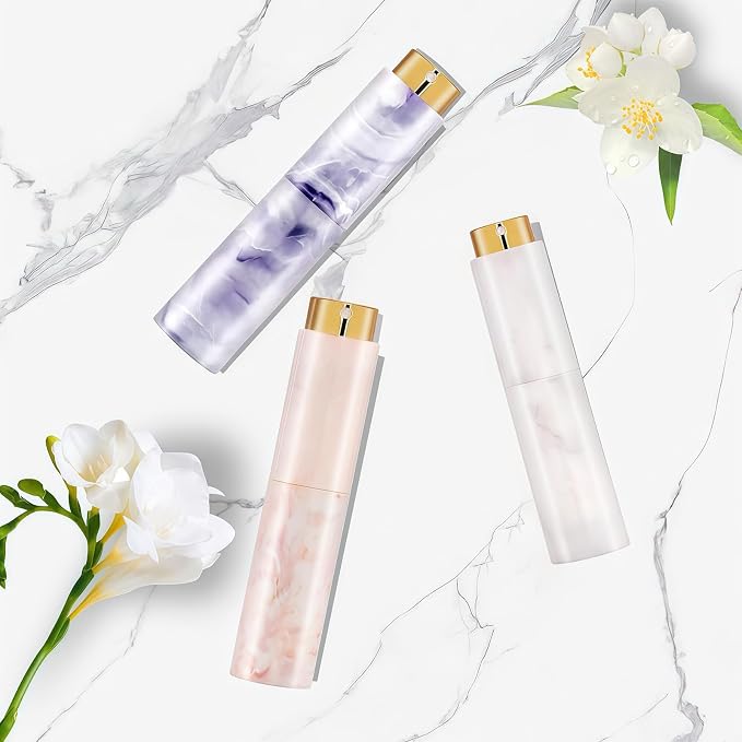 Vitog Refillable Travel Perfume Atomizer - Mini Spray Bottles with Marble Texture, Portable Cologne Dispenser for Women Men, Leak-Proof Empty Fragrance Decant Container for Travel and Daily Use 3PCS