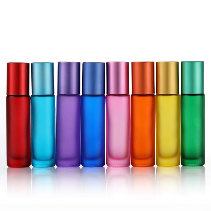 8Pcs 10ml 1/3oz High-grade Colorful Frosted Roll on Bottles Thick Glass Massage Roller Bottles Tube Vials Containers for Essential Oils Aromatherapy Perfumes Lip Balms 1pc 3ml Dropper