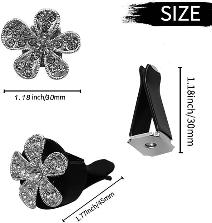 5 Pcs Car Vent Clip,Bling Flower Car Air Fresheners Vent Clips Cute Car Vent Decorations,Car Diffuser Rhinestone Car Interior Decoration Charm Car Vent Accessories