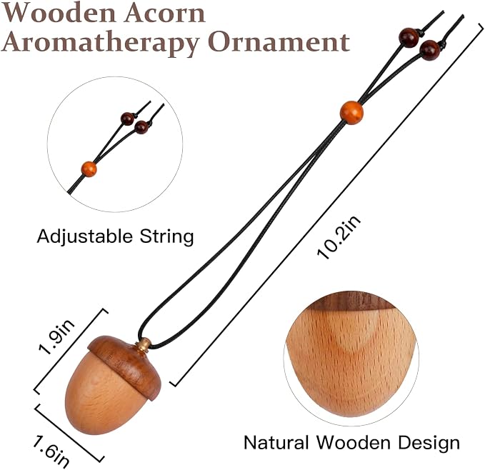 Maromalife Essential Oil Car Diffuser, Wooden Acorn Decor Cute Car Diffuser Air Freshener, Hanging Aromatherapy Diffuser Perfume Car Decoration, Gift for Women/Men, Christmas, Birthday