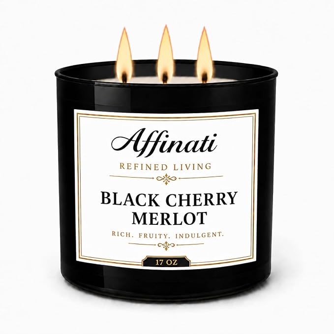 Affinati Black Cherry Merlot 3-Wick Candle – Large Soy Blend Candle, Strong Scent Throw Deep Rich Fruit Wine Candle, Premium Clean Burning Gift for Men & Women