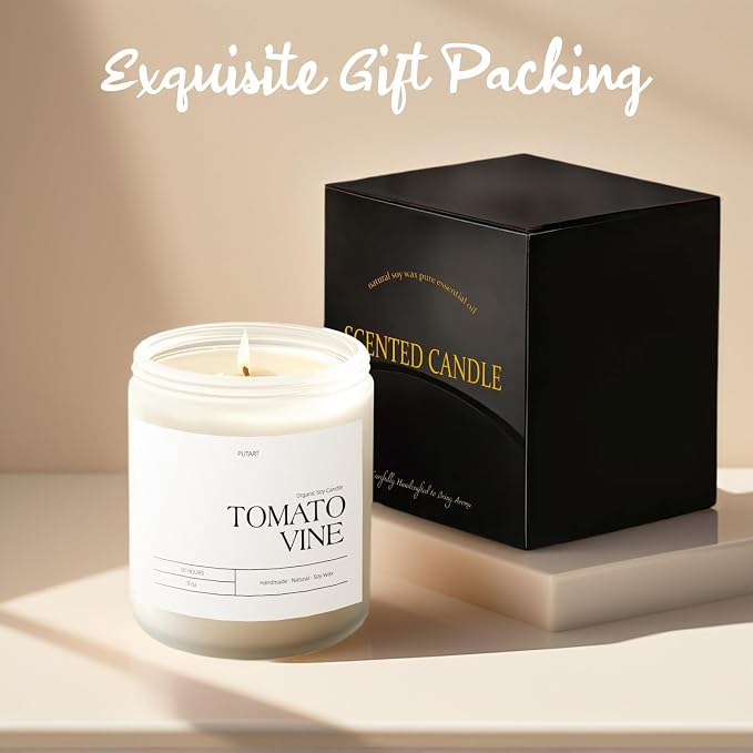 Tomato Vine Candles for Home Scented, Natural Soy Wax Aromatherapy Non Toxic Heavy Scented Candle with Essential Oil, Home Fragrance Stress Relief Jar Candles Gifts for Women & Men 9oz