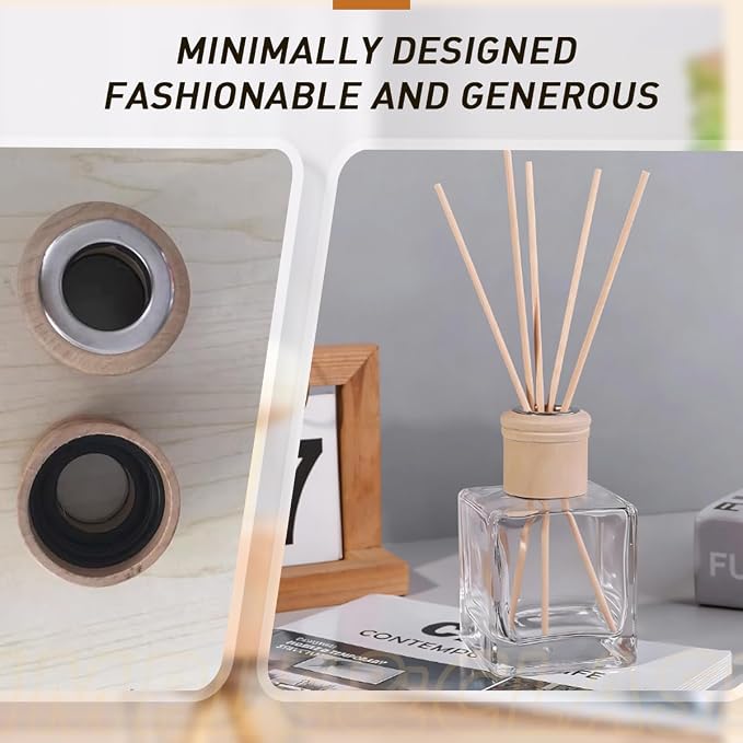 50ml/1.7oz Empty Reed Diffuser Glass Bottles, Refillable Fragrance Diffuser Bottle with Wooden Caps, DIY Home Aroma Scent Diffuser Container for Custom Fragrance Making