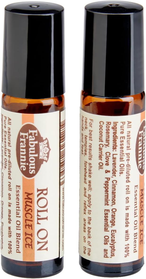 Fabulous Frannie Muscle Ice (Formally Aches and Pains) Pre-Diluted Blend Roll-On 10 ml Pure Essential Oils of Lavender, Cinnamon, Orange, Eucalyptus, Rosemary, Clove and Peppermint