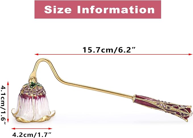 OwnMy Candle Snuffer Decorative Metal Candle Extinguisher with Long Handle, Vintage Candle Flame Snuffer and Wick Trimmer Tool, Elegant Candles Care Accessory Kit, White+Purple