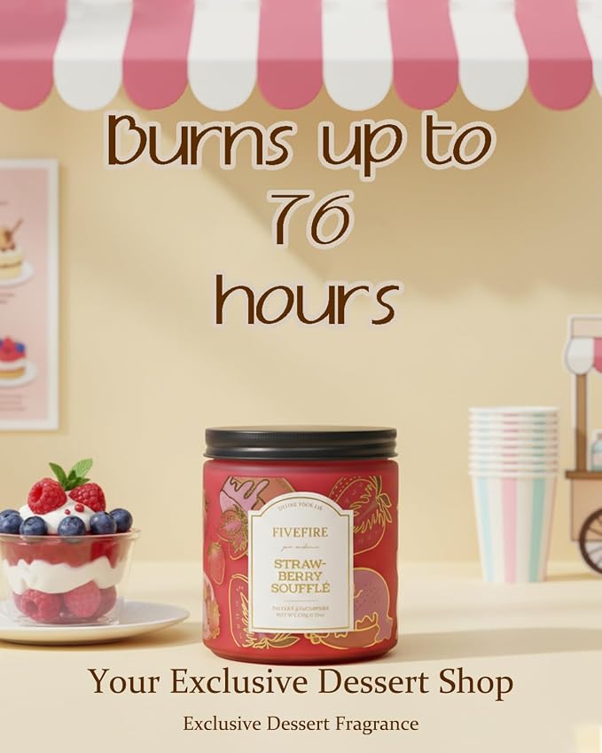 Strawberry Souffle Scented Candles for Living Room, 13oz Natural Soy Wax 2-Wick Jar, Up to 76-Hour Clean Burn, Sweet Creamy Bakery Home Fragrance, Gift for Women Men