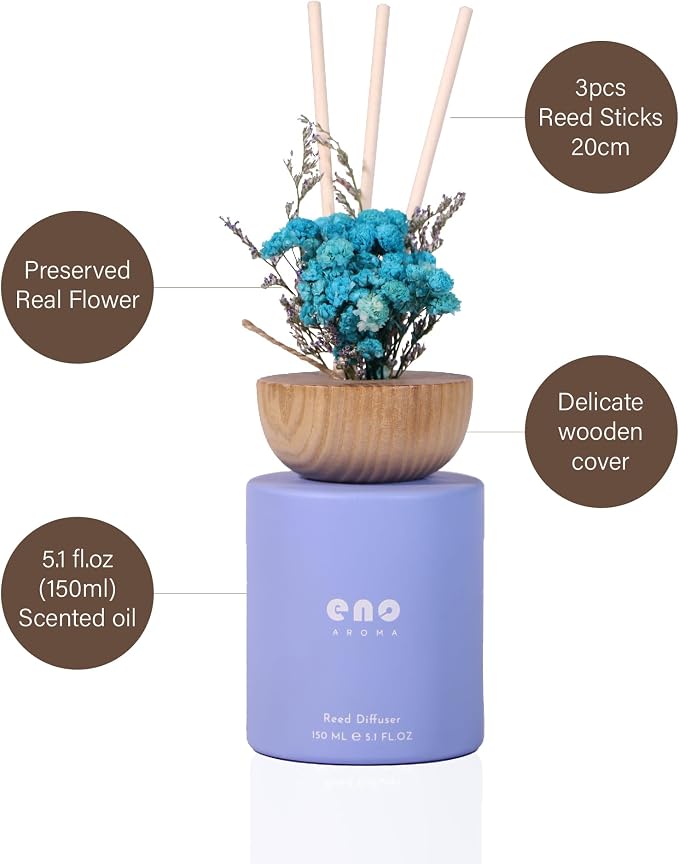 Reed Diffuser Set with Dried Flowers, 5.1 fl oz / 150ml, Morning Garden - Home Fragrance Diffuser with Sticks for Bathroom Shelf Decor, Bedroom, Office & Gift