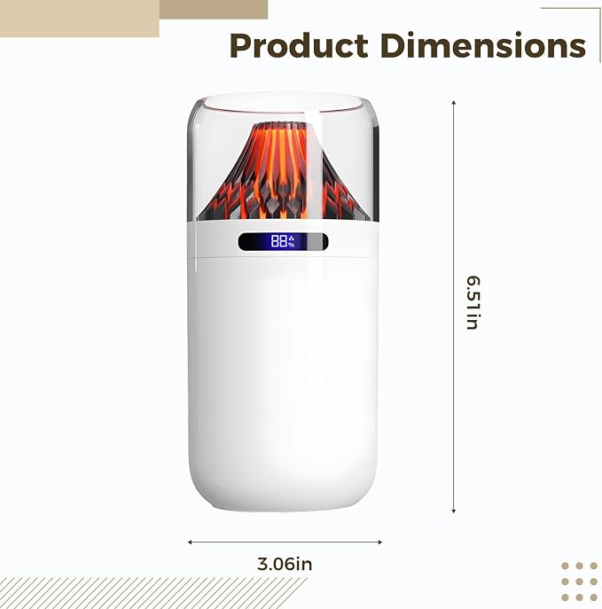 Portable Usb Humidifier With Volcano Flame Design, 400 Ml Capacity, Mini Size, Essential Oil Diffuser, Noise-Free, Auto Shut-Off