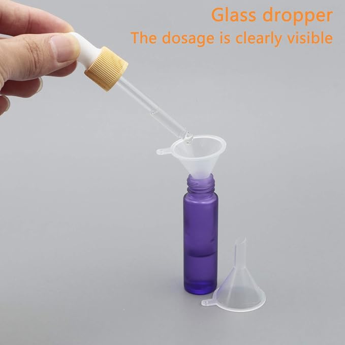 Ellbest 10ml Essential Oil Glass Dropper Bottle, 10pcs Colorful Glass Bottles with Eye Dropper for Travel, Small Sample Vials with Dropper & Funnel Included (Matte Purple)