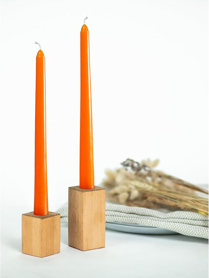 CANDWAX 12 inch Orange Taper Candles Set of 4 — Unscented Dripless Smokeless Slow Burning Orange Tapered Candlesticks — Ideal as Thanksgiving Dinner Table Centerpiece or for Halloween Décor
