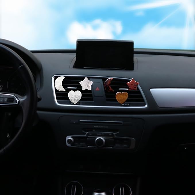 Set of 3 Crystal Stone Car Air Vent Clips, Moon Star Heart Quartz Charm Car Air Freshener Clip, Air Conditioning Outlet Clip, Cute Car Interior Decoration Accessories for Men Women (White, Unscented)