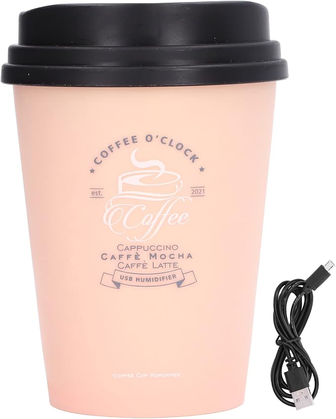 Essential Oil Diffuser, 300ml Coffee Cup Shape Mini Portable Humidifier Cordless Mute Diffuser Aromatherapy Diffuser Cool Mist Humidifier for Bedroom Office Car (Pink)
