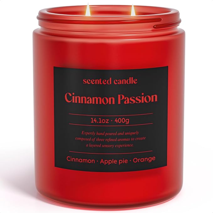 CHILLFLAME Cinnamon Candle, 14.1 oz Fall Candles for Home, 2 Wicks Blended Scents Scented Candles for Women and Men, Birthday Gifts for Women (Cinnamon+Apple Pie+Orange)