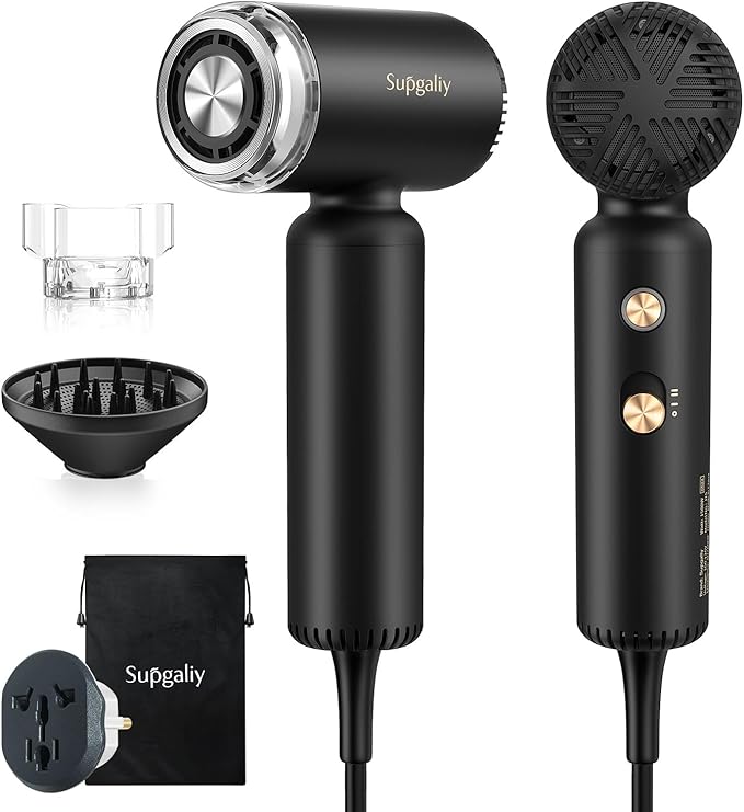 Dual Voltage Travel Hair Dryer, Mini High-Speed Blow Dryer for Fast Drying, Ionic Hairdryer with Diffuser Gift Women, Lightweight Compact Portable,Quiet,European International 100-240V,Black
