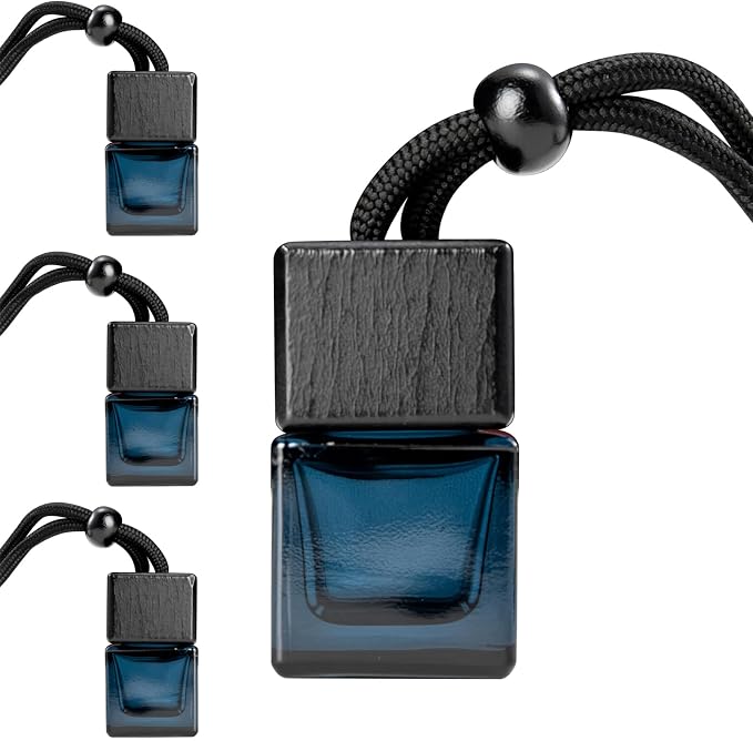 4 Pack Empty Hanging Car Air Freshener Bottles, Refillable Essential Oil Diffuser for Car & Office, Aromatherapy Decor Cube