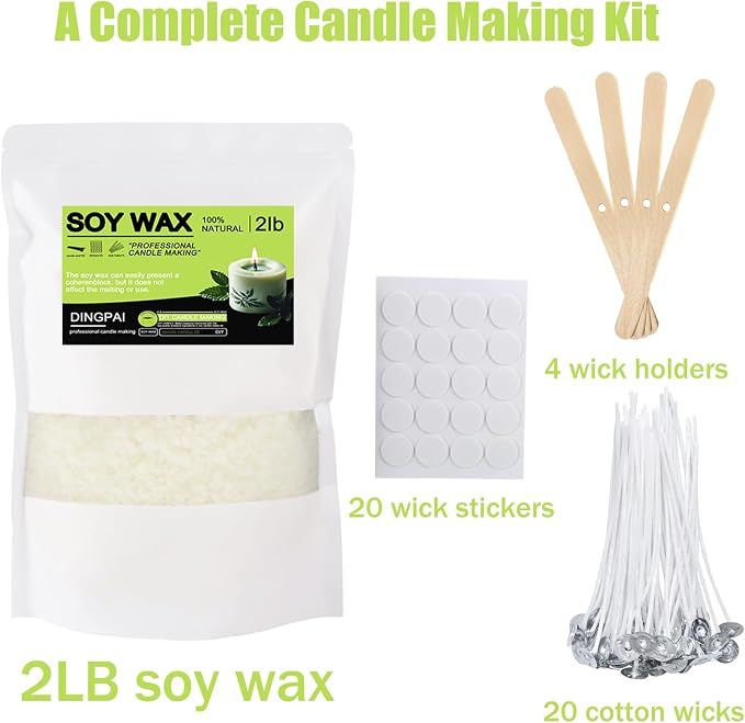 DINGPAI Natural Soy Wax for Candle Making, 2lb Organic Soy Wax Flakes, Premium Soy Candle Wax for Candle Making Supplies, Pure Candle Wax from Farm, No Harmless, Additives