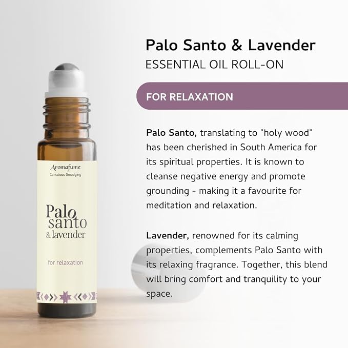 Palo Santo & Lavender Essential Oil Roll-On by Aromafume | 1 x 10ml / 0.33 fl oz | Aromatherapy Oils | Natural Roll On Perfume | Spiritual Meditation Accessories