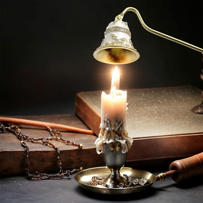 Candle Snuffer Vintage Women Gifts Unique Candle Extinguisher Snuffer with Long Handle Decorative Candle Extinguisher Metal Candle Stopper Candle Accessories Gift (White)