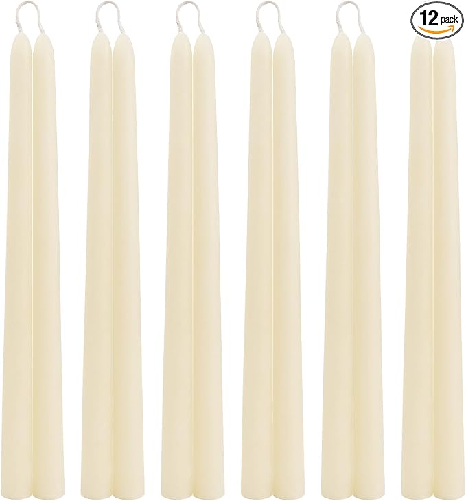 DEYBBY 12 inch Natural White Beeswax Taper Candles Set of 12, Smokeless and Dripless Pure Organic Beeswax Candles Bulk for Anniversary Wedding Dinner Decor Emergency Housewarming Gift, 9-10Hrs Burn