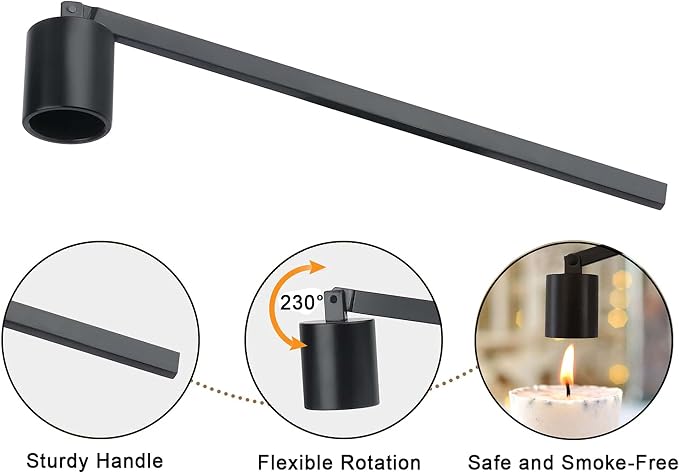 Candle Snuffer, Candle Snuffer Extinguisher with Long Handle, Black Stainless Steel Wick Flame Snuffer for Putting Out Candle Flame Safely