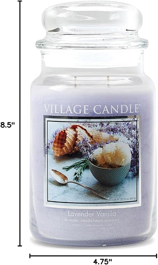 Village Candle Lavender Vanilla, Large Glass Apothecary Jar, Scented Candle, 21.25 oz.
