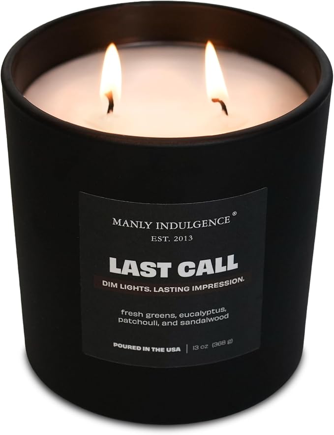 Manly Indulgence Last Call Scented Candle, 2 Wick, 13 oz, Premium Soy Blend Wax, Candles for Home Scented - Made in The USA