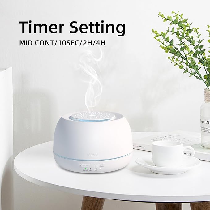 SEEDSEEL 300ML Essential Oil Diffuser - 8 Hours Run Time, Aromatherapy Diffuser with Remote Control, 7-Color LED Lights for Home, Bedroom