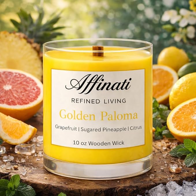 Affinati Golden Paloma Scented Candle, 10 oz Wooden Wick Tumbler Jar – Bright Grapefruit Citrus Aromatherapy, Fresh Summer Soy Blend Gift