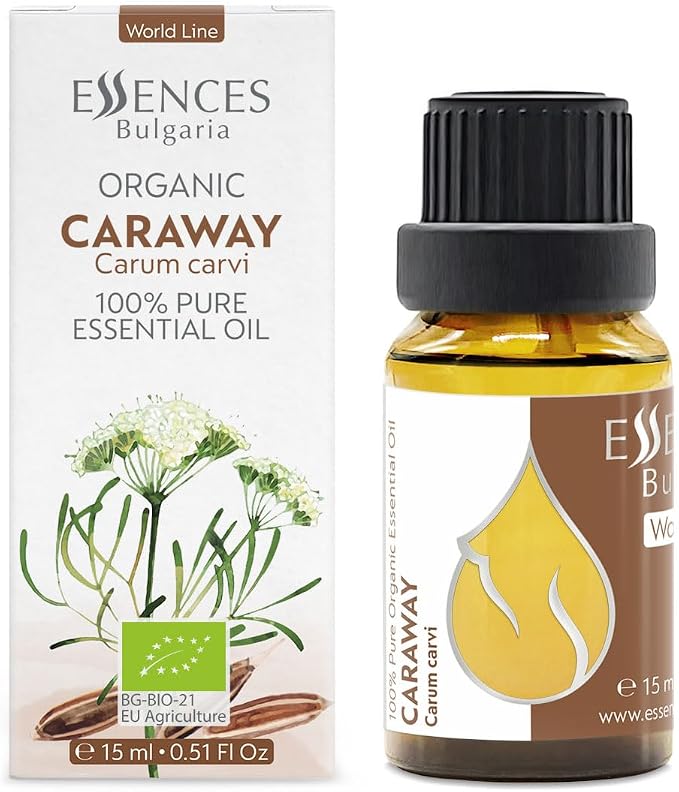 Essences Bulgaria Organic Caraway Essential Oil 0.51 Fl Oz 15ml Carum carvi 100% Pure and Natural Undiluted Therapeutic Grade Aromatherapy Diffuser Oil Muscle Relaxing Massage Oil Candle Making