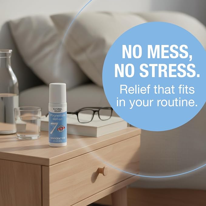 Seven Minerals Pure USP Grade Magnesium Roll On Stick - Unscented Topical Magnesium Oil for Sore Muscles, Leg Cramps, Stress & Sleep - No Unnecessary Fillers, Just Pure Magnesium - USA Made, 3 Fl Oz