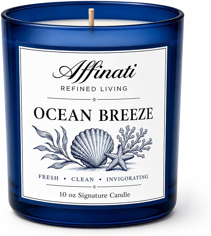 Affinati Ocean Breeze Signature Candle - 10 oz Luxury Soy Blend Wax Candle, Long-Lasting Home Fragrance