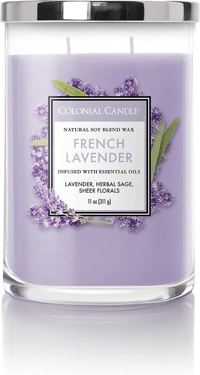 Colonial Candle French Lavender Scented Jar Candle, Classic Cylinders Collection, 2 Wick, Purple, 11 oz - Up to 80 Hours Burn