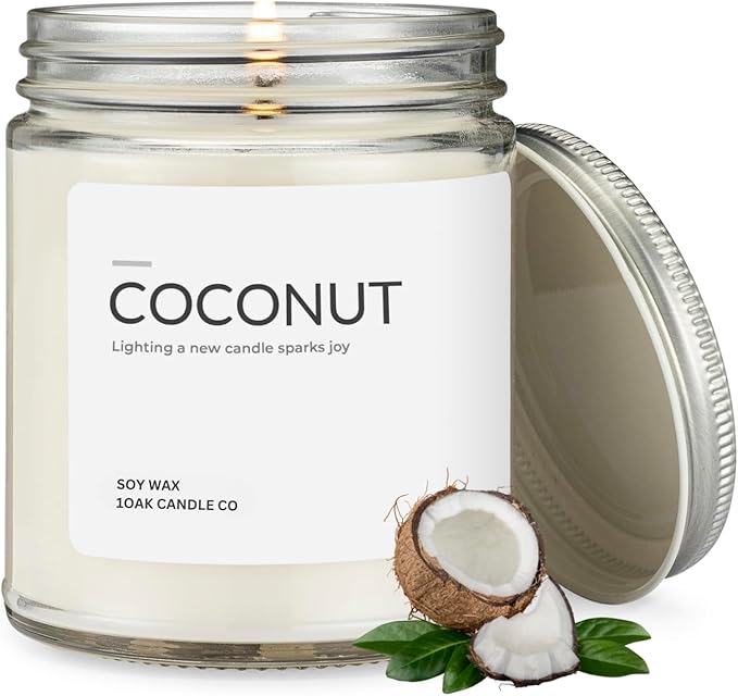 1OAK Coconut Candle - Soy Wax Scented Candles (Coconut) - Soy Candles for Home Scented - Long Burning Premium - Hand-Poured (7oz.)