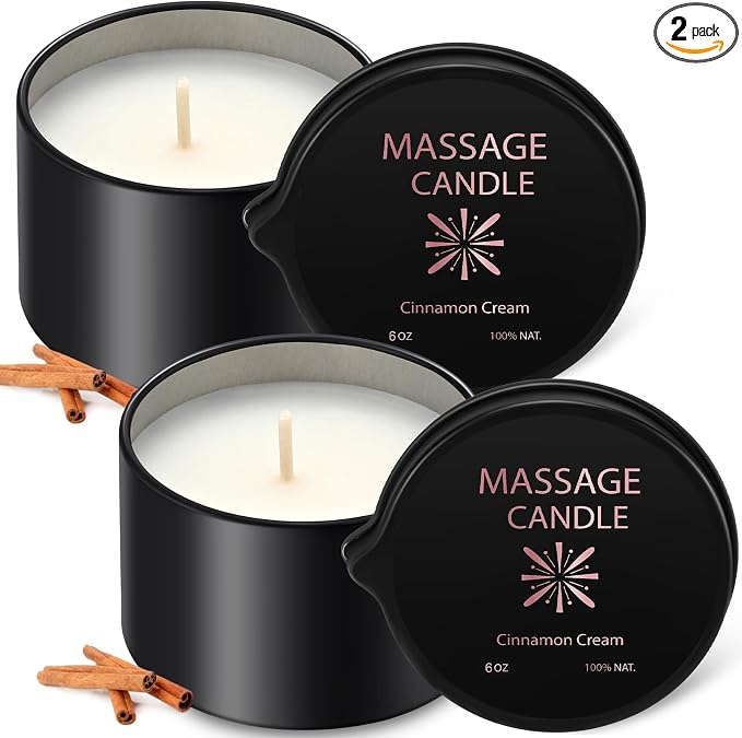 Nuanchu 2 Pcs 2.35 oz Massage Oil Candle, Ignite Low Temp Scented Body Oil Candles for Massage Therapy Soy Based Mother's Day Home Gift Spa Use, Cinnamon Cream