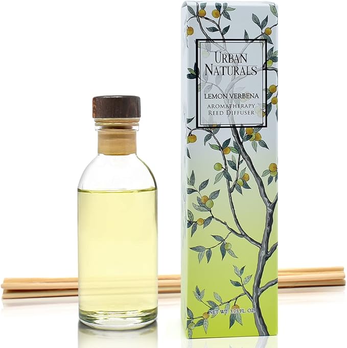 Urban Naturals Lemon Verbena Reed Diffuser Set with Reed Sticks | Tart, Citrus with Fruity Notes of Bergamot & Greens | A Cheerful Gift Idea | Made in the USA