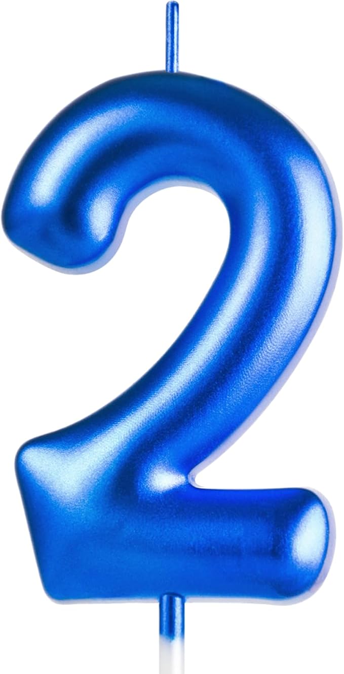 2.76“ Large 2 Birthday Candle, Two Candle for 2nd Birthday Boy, Number 2 Candle for Boys Blue Theme Birthday Party Decorations, Blue Birthday Candles for Two Cool Birthday Decorations
