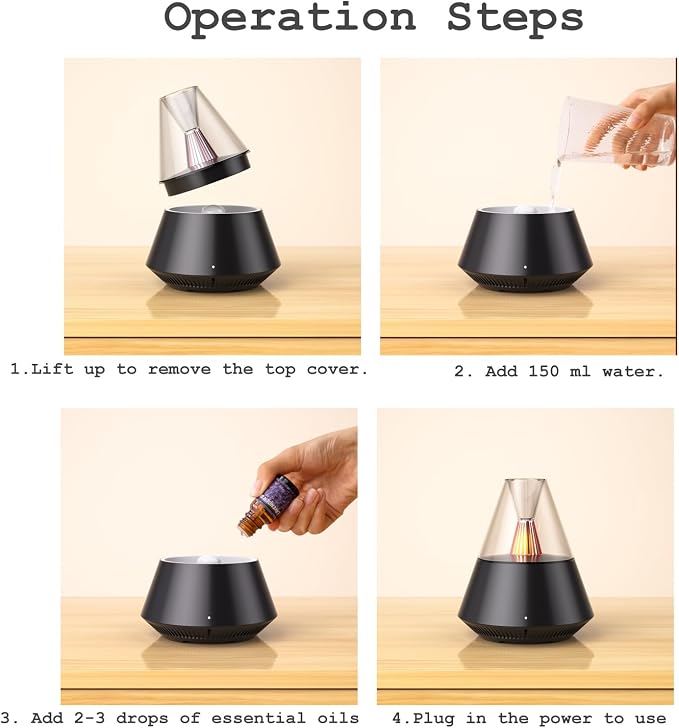 TriPro Essential Oils Aroma Diffuser,Portable Humidifier with Cool Mist and Warm Light Effect,Remote Control,150 ml Capacity,for Bedroom, Office, Living Room, Yoga (Black)