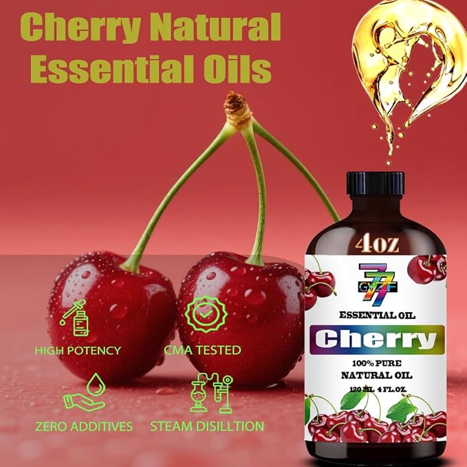 Cherry Essential Oil, Cherry Oils, for Diffuser, DIY Candles, Soap, Humidifier, Home, Car, Gift, Essential Oil, GV77ZF Cherry Fragrance Oil - 4 fl oz (120 ml)