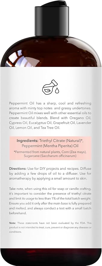 Brooklyn Botany Peppermint Essential Oil - Huge 16 Fl Oz - for Candle Making, Soap Making, Diffusers, and Aromatherapy