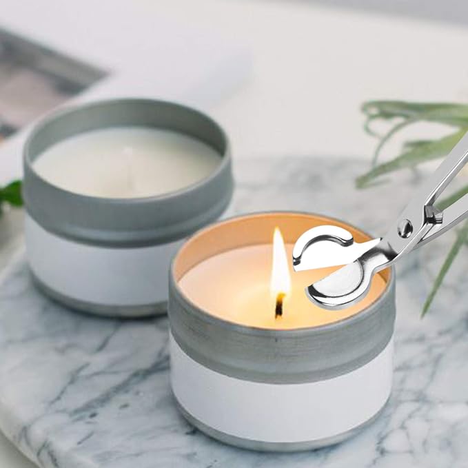 3 in 1 Candle Accessory Set Included Stainless Steel Candle Wick Trimmer,Candle Snuffer,Candle Wick Dipper, Candle Cutter Tool Kit, Silver - 3 Pcs Set
