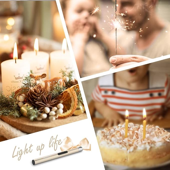 Candle Lighter, Electric USB Lighter with Upgraded LED Display Safety Switch, Rechargeable Flameless Windproof, Gold
