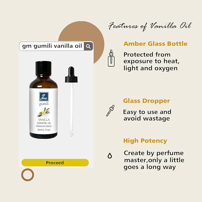 GM Gumili Vanilla Essential Oil – 1 Oz Vanilla Oil for Skin & Diffuser | Home Fragrance Oil for Body, Lotion, Candles, Soap, Dryer Balls, Slime & More