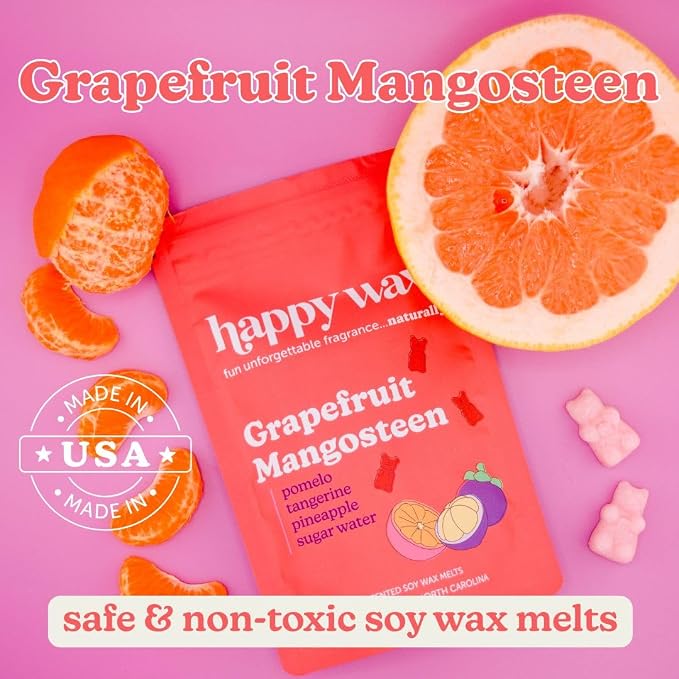 Happy Wax Fruity Favorites Mix Premium Scented Natural, Non Toxic Soy Wax Melts – 6 Total Oz. of Scented Wax Melts Includes: Cherry Vanilla, Grapefruit Mangosteen and Sun-Ripened Berries
