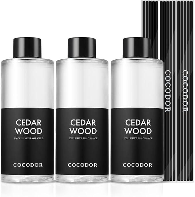 COCODOR Reed Diffuser Oil Refill/Cedar Wood /6.7oz(200ml) / 3 Pack/Aromatherapy, Home Fragrance, Scented Oils, Oils for Reed Diffuser, Bathroom Home Decor