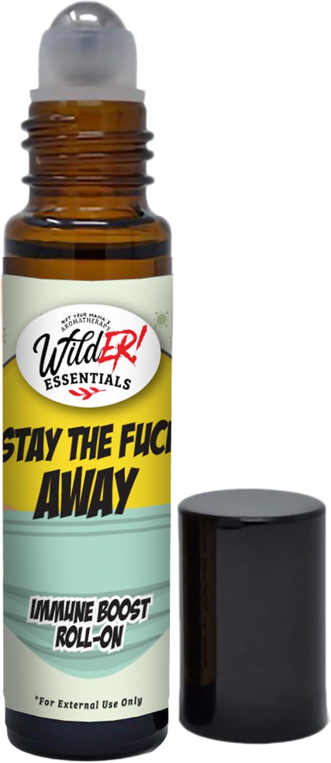 Wild Essentials Stay The F Away Roll-On Essential Oil Blend – Thieves-Style Immunity Support with Cinnamon, Clove, Eucalyptus, Lemon & Rosemary – Ready-to-Use with Organic Jojoba – Made in USA
