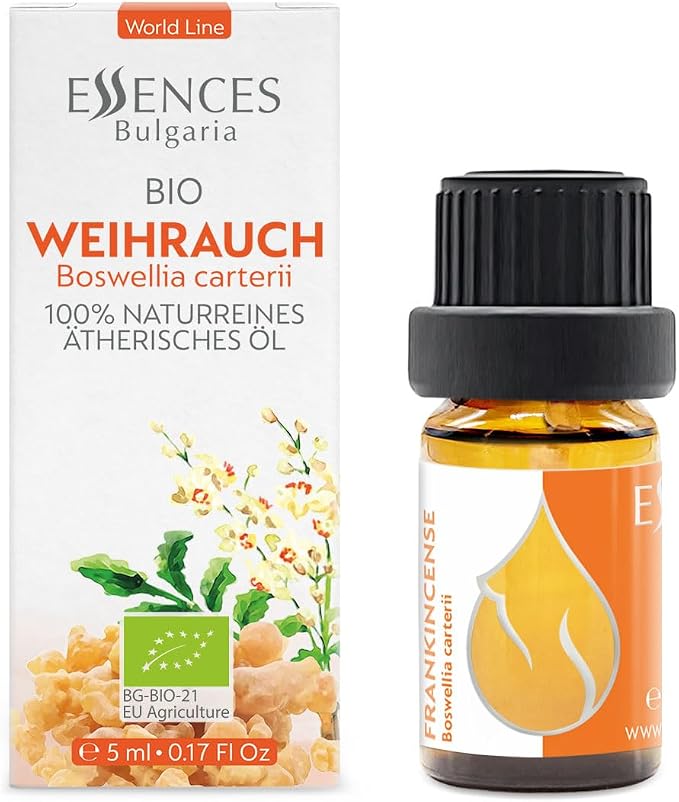 Essences Bulgaria Organic Frankincense Essential Oil 0.17 Fl Oz 5ml Boswellia Carterii - 100% Pure and Natural Undiluted Therapeutic Grade for Aromatherapy with Diffuser or Air Purifier Body Massage
