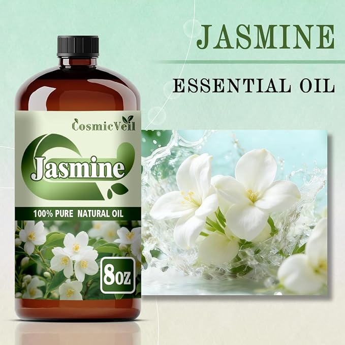 Jasmine Essential Oil Jasmine Oil for Aroma Diffuser,Humidifier,Home Fragrance,Cleaning,Body Care,Massage,Yoga,DIY Candle,DIY Soap CosmicVeil（Jasmine，8 Fl Oz (Pack of 1)）