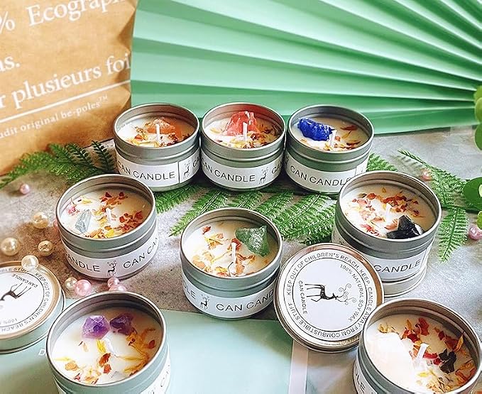 Chakra Crystals Candle, 3 Scented Soy Candles with Crystals, Spiritual Gifts for Women, Birthday Gift, Aromatherapy Chakra Candle with Healing Stones, Healing Candles (Heartfelt Balance Set)