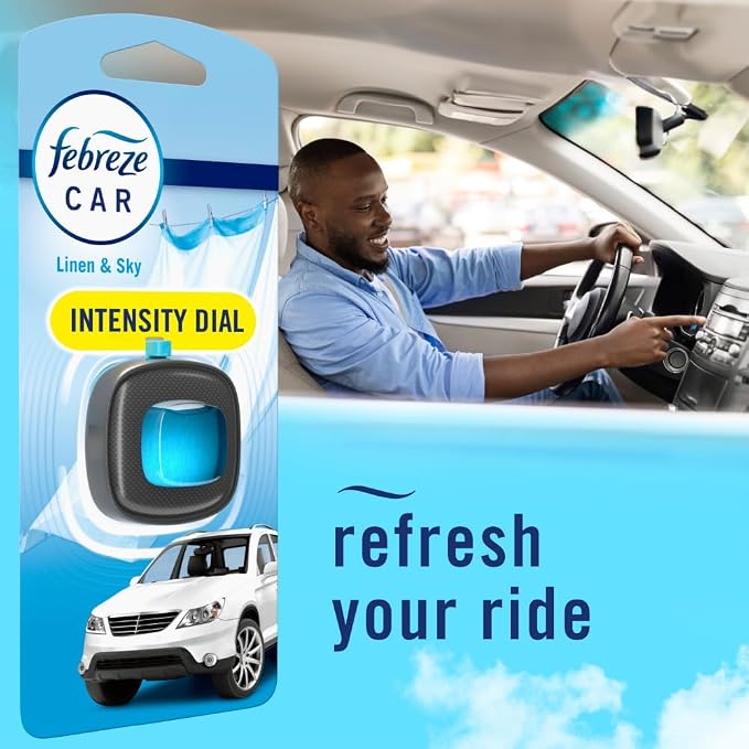Febreze Car Air Freshener, Odor-Fighting Automotive Vent Clip, Linen & Sky Scent, 3 Count